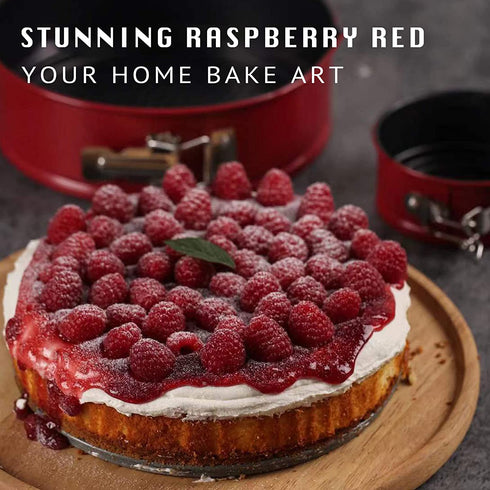 HONGBAKE 7 Inch Springform Pan with Texture, Cheesecake Pans with Leakproof Removable Bottom, Nonstick Round Cake Tin for Baking Smash Cake, Pie, Quiches, Pizza - Red & Dark Grey
