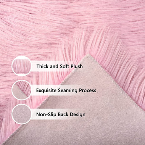 Fulie Ultra Soft Rug Faux Sheepskin Fur Area Rug, Pink Fluffy Shag Rug for Girls Bedroom Bedside Floor Carpets, Fuzzy Plush Rugs for Sofa Living Room Indoor Home Decor, 2x3 Feet