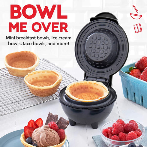 Dash Mini Waffle Bowl Maker for Breakfast Burrito Bowls, Ice Cream and Other Sweet Deserts, Recipe Guide Included - Black