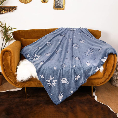 UNUN Glow in The Dark Throw Blanket,Space and Astronaut Soft Warm Cozy Fuzzy Plush Blanket for Kids Teenage Boys Girls Women Best Friend Birthday Christmas (50 x 60 inches Blue)