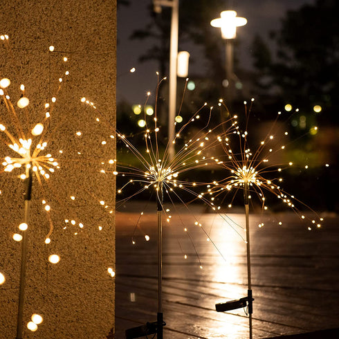 Mafiti Solar Garden Lights Outdoor,2 Pack Each 120 LED Solar Fire Work Lights, DIY Waterproof Solar String Lights for Patio,Yard Decoration(Warm White)
