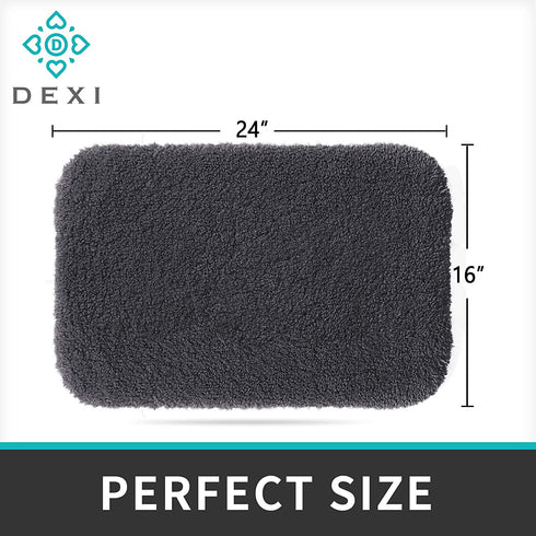 DEXI Bathroom Rug Mat, 24x16, Extra Soft and Absorbent Bath Rugs, Machine Wash Dry, Non-Slip Carpet Mat for Tub, Shower, and Bath Room, Charcoal