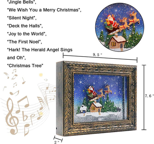 Wondise Christmas Musical Snow Globe Lantern with 6 Hour Timer, Battery and USB Powered Photo Frame Lighted Snow Globe Glitters Swirling Festival Home Decor(Santa Claus and Sleigh)