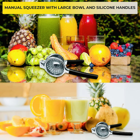 KitchenEclipse Lemon Squeezer Premium Stainless Steel Citrus Juicer for Home Bar, Professional Use Hand Grip Manual Juicer with Non-Slip Silicone Handle Juice Squeezer for Limes, Lemons, Oranges