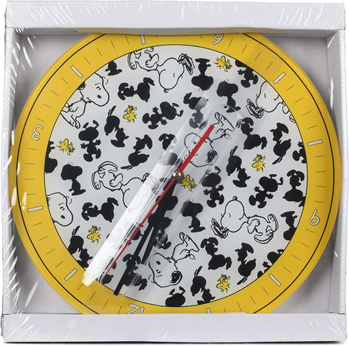 Mark Feldstein & Associates Peanuts Snoopy & Woodstock 12in Round Wall Clock | Yellow, Glass Clock