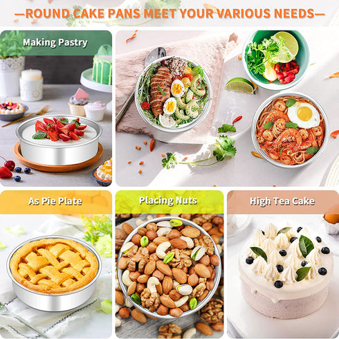 6 Inch Cake Pan Set of 2, Deedro Round Cake Baking Pans Stainless Steel Cake Pans for Wedding Birthday Layer Cake, One-piece Molding, Healthy & Durable, Mirror Finish & Dishwasher Safe