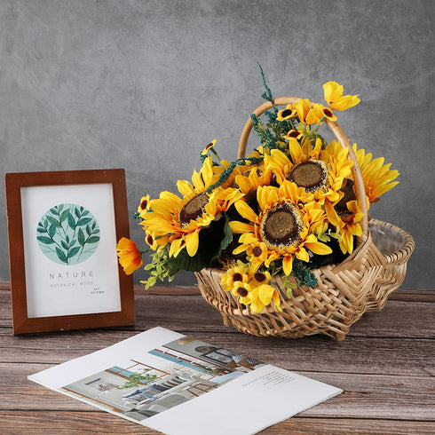 WYI Rattan Flower Basket, Handmade Wicker Planter Basket with Plastic Liner and Handle, Woven Storage Basket for Home Wedding Garden Decoration, Brown L 42T235PY1428JB2