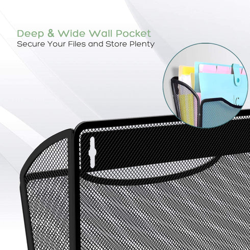 MaxGear Mesh File Holder Wall Organizer 3 Pockets Hanging File Organizers Wall Mounted Paper Organizer Holders Wall Bins for Office and Home, Black