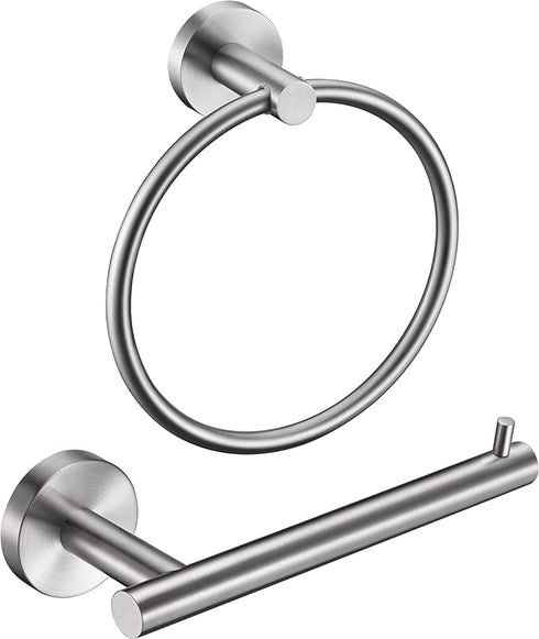 Brushed Nickel Toilet Paper Holder, Towel Ring Set 2 Pieces Hand Towel Holder for Bathroom Hardware Accessories Set SUS304 Stainless Steel Sturdy Wall Mount Bathroom Holder