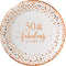 Crisky 50 Fabulous Disposable Plates for Women 50th Birthday Decorations Rose Gold Dessert, Buffet, Cake, Lunch, Dinner Disposable Plates 50th Birthday Party Table Supples, 50 Count, 9 inches