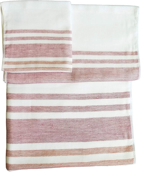 IPPINKA Senshu Japanese Towel, Ultra Soft, Quick-Drying, Two-Tone End Stripes, Red (Set of 3 Towels)