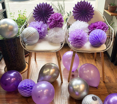 Birthday Party Decorations for Women Purple Silver Happy Birthday Banner Purple Silver Latex Balloons Polka Dot Paper Fans/Girl Purple Birthday Decorations for Women 30th/40th/50th/60th Purple Birthday Party Decorations