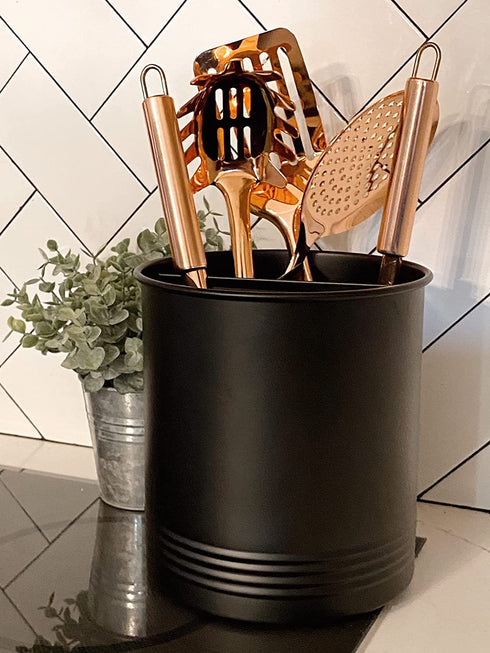 Steelware Central Utensil Holder with Removable Divider Extra Large Tools Organizer Storage, Matte Black