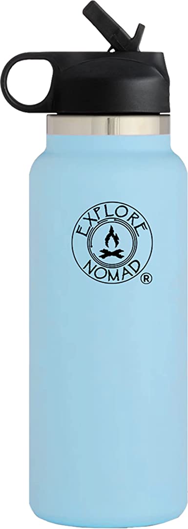 Explore Nomad Insulated Water Bottle 40 Oz Stainless Steel Water Bottle Powder Coated Metal Water Bottle with Straw Wide Mouth Opening Ideal for Sports, Hiking, Traveling