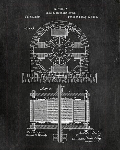 Nikola Tesla Wall Art Patent Prints (8"x10") Set of 6 - Engineer Gifts - Geek Home Decor