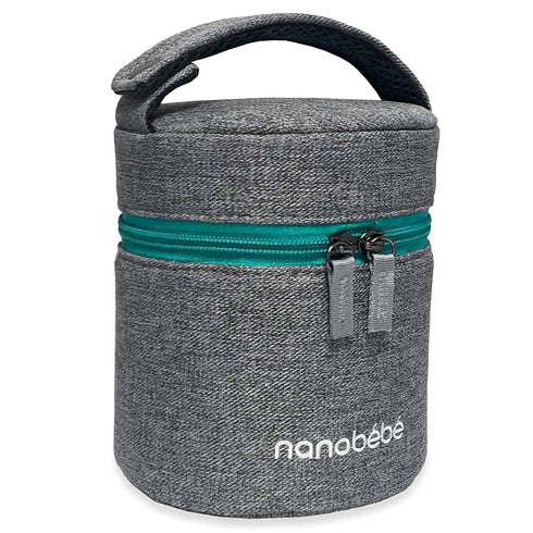 nanobebe Breastmilk Baby Bottle Cooler & Travel Bag with Ice Pack Included. Compact Triple Insulated, Easily attaches to Stroller or Diaper Bag- Grey