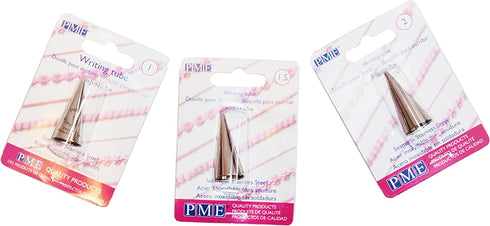 JA Kitchens Set of 3 Seamless Stainless Steel Writer Cake Decorating Tubes (Sizes: 1, 1.5, & 2)