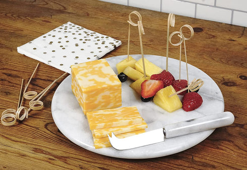 RSVP International Cheese Board & Knife, 10 Inch, White Marble