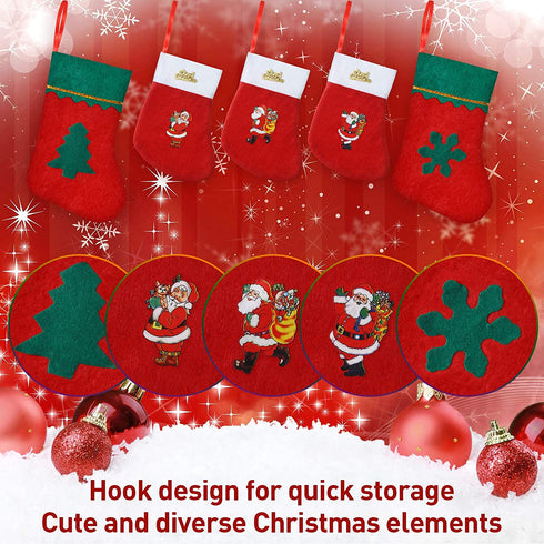 24 Pieces Christmas Mini Stocking Xmas Card Stockings Snowflake Tableware Holder Christmas Tree Silverware Holders Small Red Christmas Hanging Sock Decoration for Rustic Christmas Tree Decor Supplies