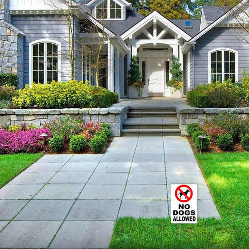 3PC No Dogs Allowed Sign 8 x12" Keep Off Grass Sign w/ Stake, No Dog Poop Signs, No Pets Allowed Sign, Dog Poop Signs for Yard, No Peeing Dog Sign, Curb Your Dog Sign, No Dogs on Lawn Sign, Dog Signs