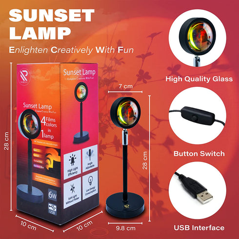 Sunset Lamp LED Sunset Projection Lamp 180 Degree Rotation Adjustable Height Night Rainbow Light USB Projector Golden Hour Artistic Sunlight Lamp Home Living Room D©cor Sunset Light for Photography