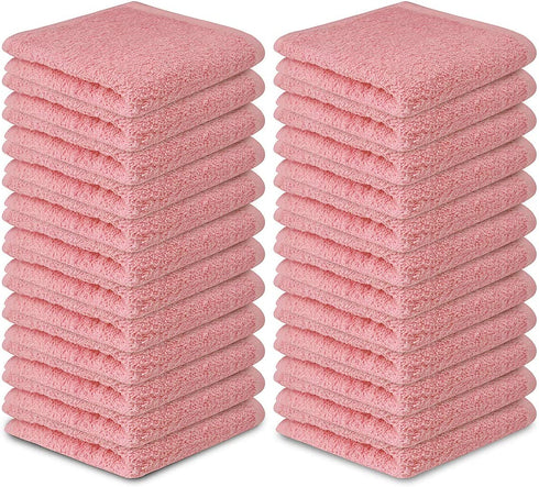 Softolle 100% Cotton Ring Spun Wash Cloths Bulk Pack of 24 Pieces Washcloths 12x12 Inches Wash Cloth for Face, Highly Absorbent, Soft and Face Towels (Pink)