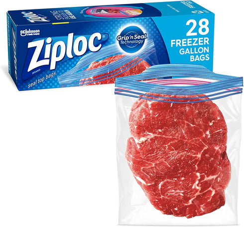 Ziploc Gallon Food Storage Freezer Bags, Grip 'n Seal Technology for Easier Grip, Open, and Close, 28 Count