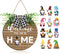 Gnome Wooden Seasonal Welcome Door Sign Interchangeable Welcome to Our Home Round Wood Hanging Front Door Sign with Burlap Bow with 12 Seasonal Ornament for Independence Day Holiday Porch (Brown)