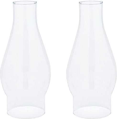 Ohlectric OL-44470 Glass Lamp Chimney - Chimney Transparent Glass Shade - Hand Blown Replacement For Vintage Oil Lamps - Prevent The Flame - Curvy Lamp Chimneys - 2 …? inch Fitter, Pack Of 2