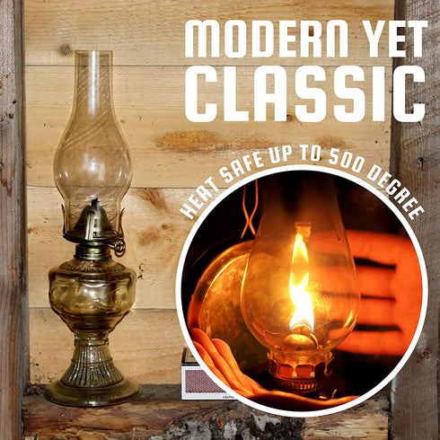 Ohlectric OL-44470 Glass Lamp Chimney - Chimney Transparent Glass Shade - Hand Blown Replacement For Vintage Oil Lamps - Prevent The Flame - Curvy Lamp Chimneys - 2 …? inch Fitter, Pack Of 2