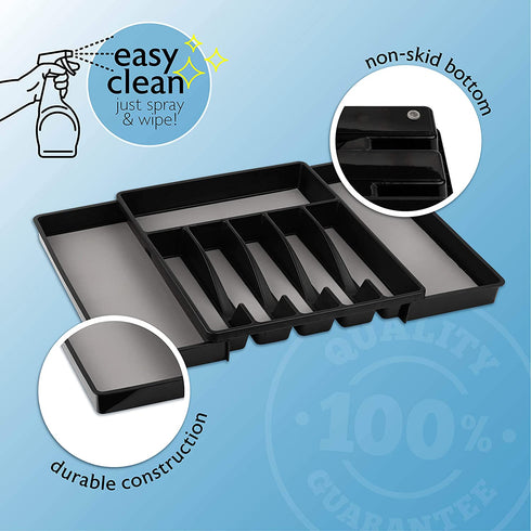 Expandable Cutlery Kitchen Drawer Organizer, Flatware Tray for Silverware, Serving Utensils, Multi-Purpose Storage for Kitchen, Office, Bathroom Supplies