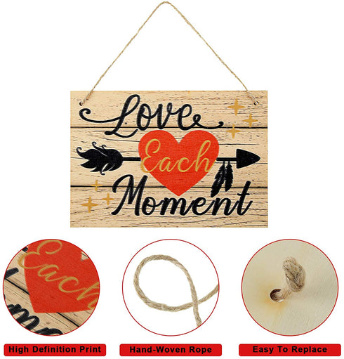 Jetec 2 Pieces Wood Hanging Sign Follow Your Heart Love Each Moment Wall Hanging Wooden Decoration Sign Love Plaque for Valentine's Day Wedding Living Room Dining Room Bedroom, 10 x 7 inch
