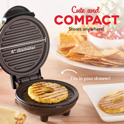 Dash Mini Maker Portable Grill Machine + Panini Press for Gourmet Burgers, Sandwiches, Chicken + Other On the Go Breakfast, Lunch, or Snacks with Recipe Guide - Black