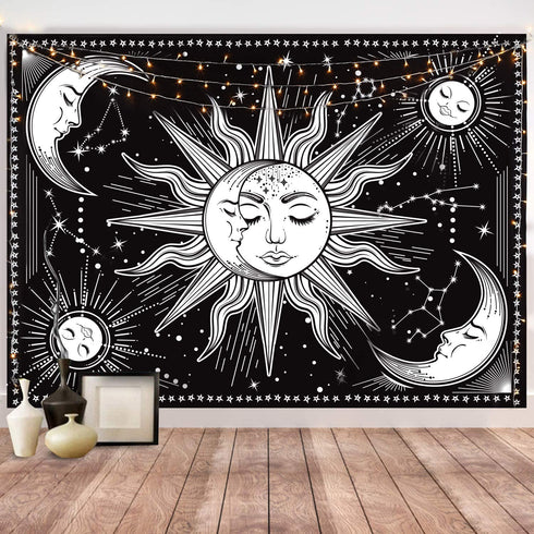 HOTMIR Wall Tapestry Black and White - Aesthetic Tapestry Wall Hanging Moon Tapestry as Wall Art for Bedroom, Living Room, Dorm Decor - Printed Without Fringe (54x72 Inches, 140x185 cm)