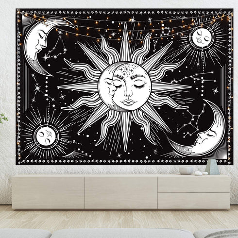 HOTMIR Wall Tapestry Black and White - Aesthetic Tapestry Wall Hanging Moon Tapestry as Wall Art for Bedroom, Living Room, Dorm Decor - Printed Without Fringe (54x72 Inches, 140x185 cm)