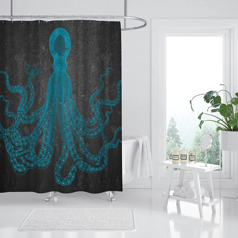 Artsbay Blue Octopus Shower Curtain Marine Ocean Sea Animal Bath Curtain Waterproof Bathroom Decor with 12 Hooks 72x72inch