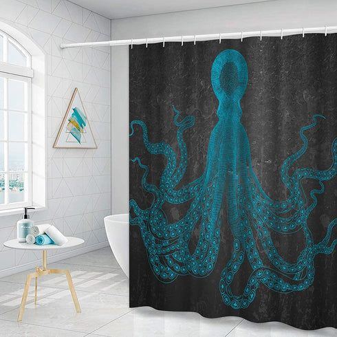 Artsbay Blue Octopus Shower Curtain Marine Ocean Sea Animal Bath Curtain Waterproof Bathroom Decor with 12 Hooks 72x72inch