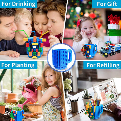 Build on Brick Mug for Kids Adults Boys, Cusod Novelty Coffee Mugs Compatible with Lego, Fun Coffee Mugs for Birthday Festival Gift Ideas, 16OZ Unique Cool DIY Cups, Block Buddy Mug with 6 in 1 Blocks