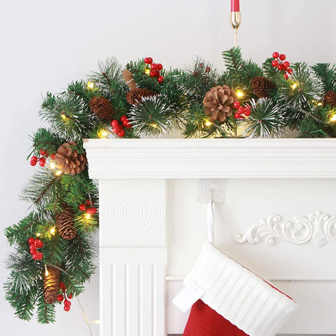 TOY MANIAC Christmas Garland 5.9 Feet Artificial Pine Garland Frosted Berry Pinecone Artificial Garland for Christmas Party Home Decoration
