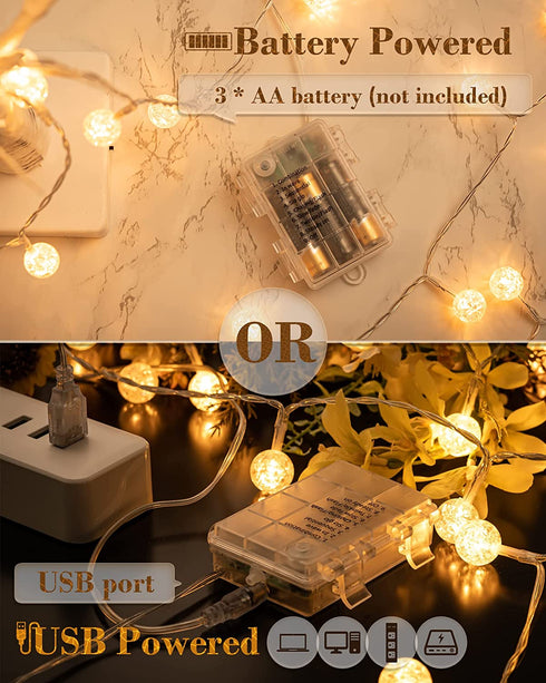 Battery Operated String Lights - JACKYLED 33ft 80 LED Crackle Globe Fairy Lights 8 Modes with Timer Remote Waterproof Indoor Outdoor Decorative Hanging Lights for Home Bedroom Party Wedding Christmas