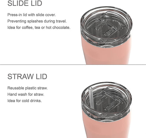 Zak Designs Lynden 28 oz Vacuum Insulated 18/8 Stainless Steel Travel Tumbler with Splash-Proof Lid, Includes Reusable Plastic Straw and Fits in Car Cup Holders, Misty Rose