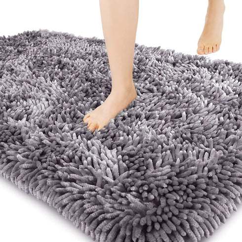 Yimobra Luxury Chenille Bath Rug, Extra Soft and Absorbent Shaggy Bathroom Mat, Machine Washable, Non-Slip Plush Rugs Carpet for Tub, Shower, and Bath Room, 31.5 x 19.8 Inches,Lavender Gray