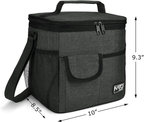 Large Insulated Lunch Bag for Women Men, 10L Leakproof Thermal Reusable Lunch Box for Adult & Kids, Tall Meal Prep Lunch Cooler Tote with 4 Pockets for Office Work by Tirrinia, Black