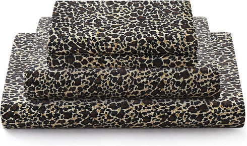 Vonty Satin Sheets Twin Silky Soft Satin Bed Sheets Leopard Print Satin Sheet Set, 1 Deep Pocket Fitted Sheet + 1 Flat Sheet + 1 Pillowcases