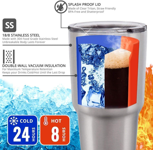 CHILLOUT LIFE 30 oz Stainless Steel Tumbler with Lid - Double Wall Vacuum Insulated Large Travel Coffee Mug with Splash Proof Lid and Straw for Hot & Cold Drinks - Blue Sparkle Tumbler