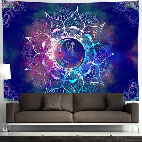 Ameyahud Mandala Tapestry Blue Starry Sky and Moon Tapestry Psychedelic Indian Tapestry Bohemian Hippie Tapestry Trippy Mandala Floral Tapestry Wall Hanging for Bedroom Dorm Decor