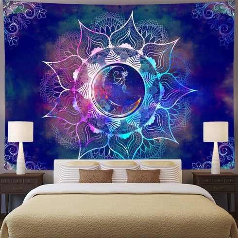 Ameyahud Mandala Tapestry Blue Starry Sky and Moon Tapestry Psychedelic Indian Tapestry Bohemian Hippie Tapestry Trippy Mandala Floral Tapestry Wall Hanging for Bedroom Dorm Decor