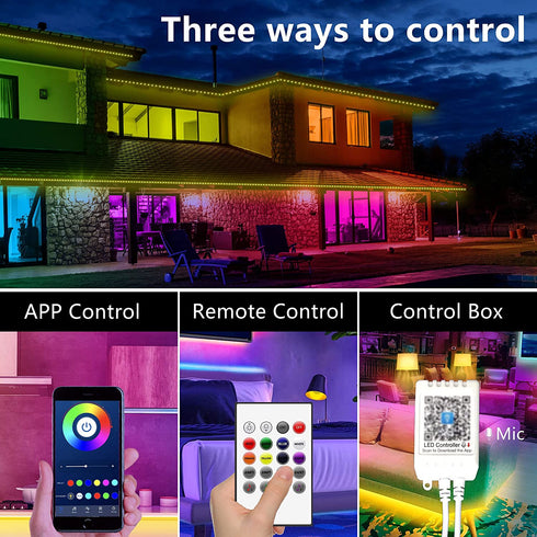 Gupup Bluetooth LED Strip Lights 50ft,Color Changing LED Lights for Bedroom,Built-in-Mic,Music Sync LED Light Strips,Phone Smart Controlled(APP+Remote+Mic)