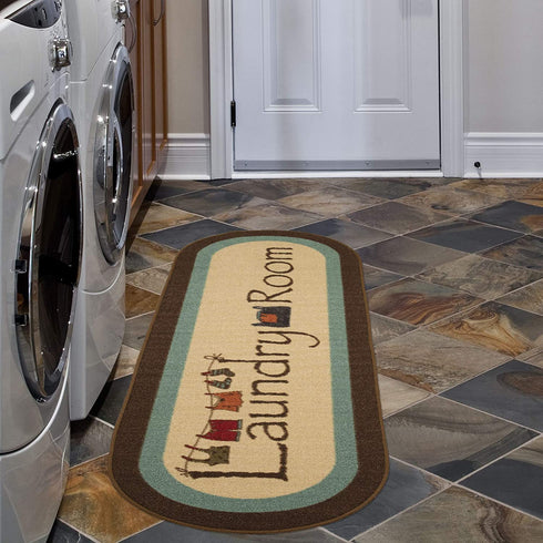 Ottomanson Text Laundry Collection, 20" X 59" Oval, Brown