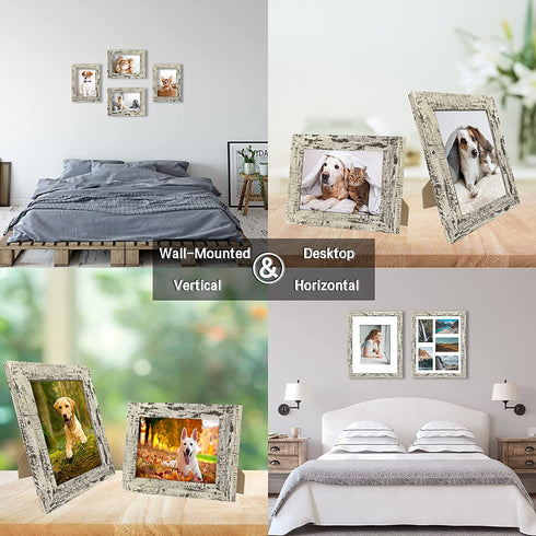 iRahmen 4 Pack 4x6 Rustic Picture Frame Set with High Definition Glass Photo Frame for Desktop Display and Wall Mounting(IR-US002-BW-P4X6(4PK))